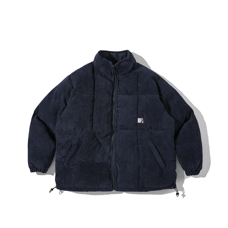 Rainbowtouches Mens Corduroy Parkas Coats Winter Down Jackets Striped Loose Unisex Fashion Outwear Harajuku Streetwear Waist-Tie