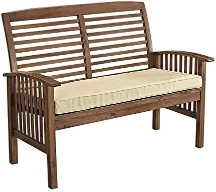 

Modern Solid Acacia Wood Loveseat with Cushions, 47 Inch, Dark Brown