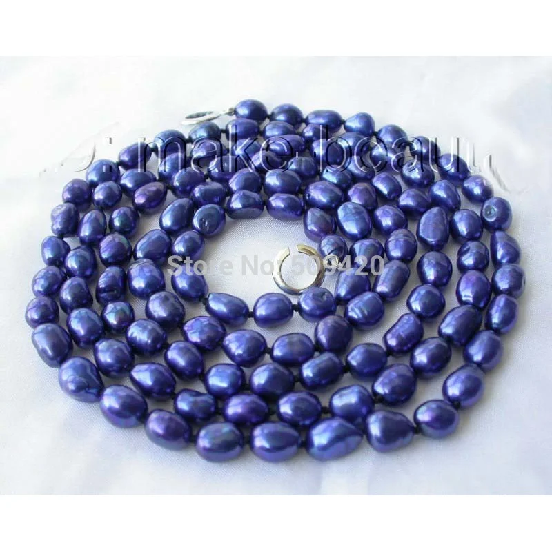 

Ожерелье из пресноводного жемчуга, потрясающая длина 50 дюймов, 9-11 мм, барокко-синий цвет, культивированное жемчужное колье, быстрая доставка