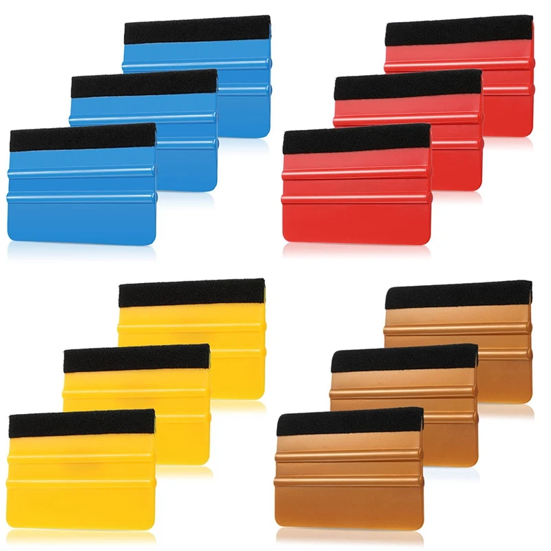 

12 Pieces Plastic Felt Edge Squeegee Tool Vinyl Squeegee Felt Squeegee Applicator Tool Scraper Tool With Soft Felt Cloth