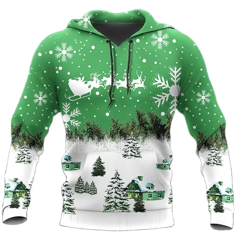 Christmas Men's Hoodie Fashion Street Trend Top Oversized Men's Clothing Pullover Hoodie Long Sleeved Hoodie