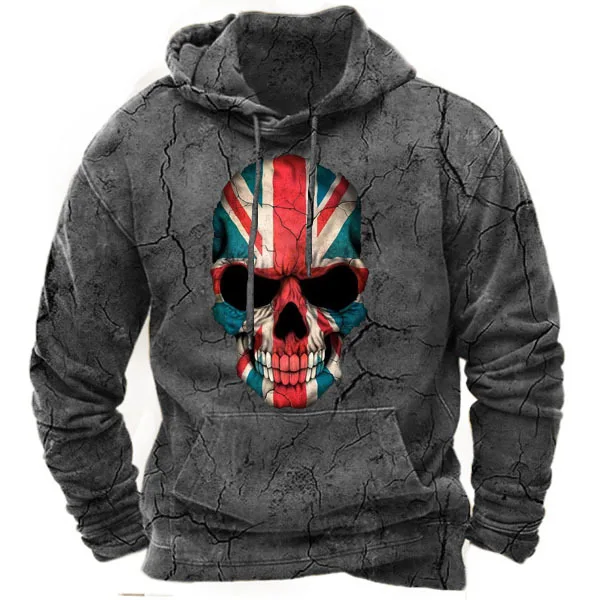 

Autumn Fashion Skull Print Hooded Sweatshirt Mens Casual Long Sleeve Drawstring Hoodie Tops Men Spring Trend Hoodies Streetwear
