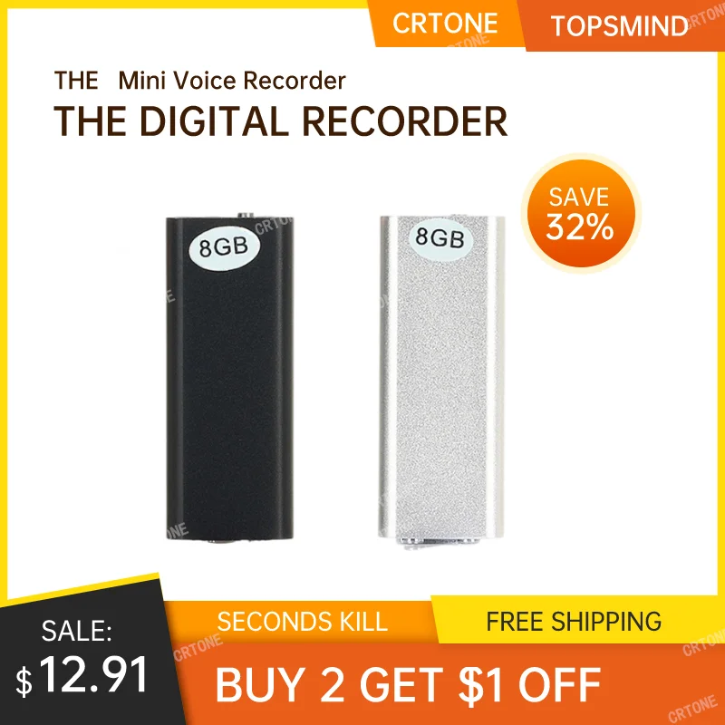 Micro Digital Audio Voice Recorder Dictaphone Professional 8GB The Lightest  Smallest Last 13 Hours Recording MP3 Speler 