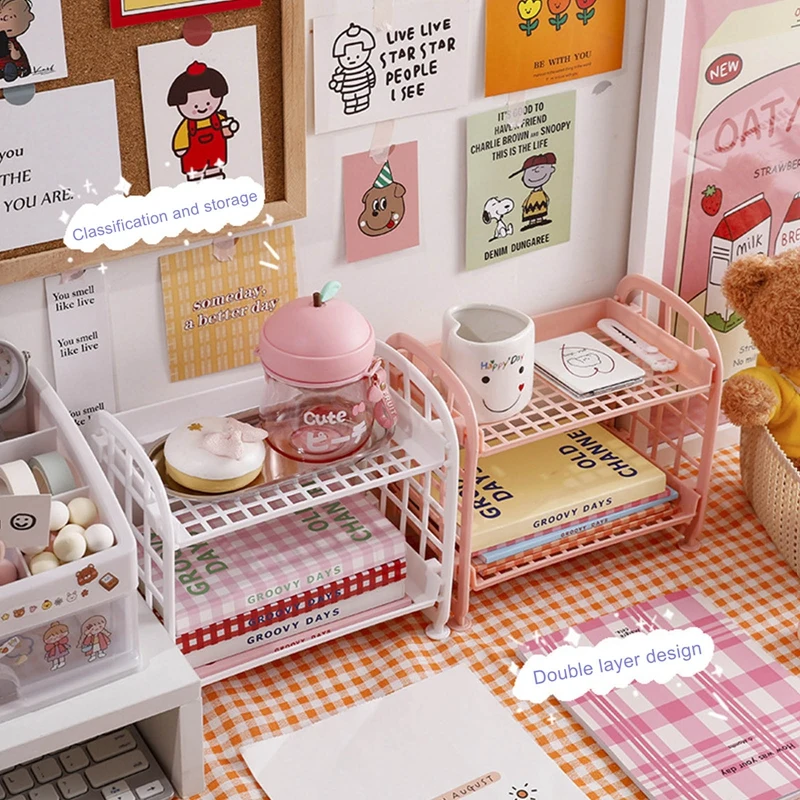 

Kawaii Macaron Minimalist Desk Desktop Organizer Storage Rack Student Dormitory Folding Hollow Shelf Skin Care Storage Shelf