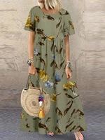 2022 fashion summer maxi dress womens printed sundress casual short sleeve vestidos female high waist robe femme