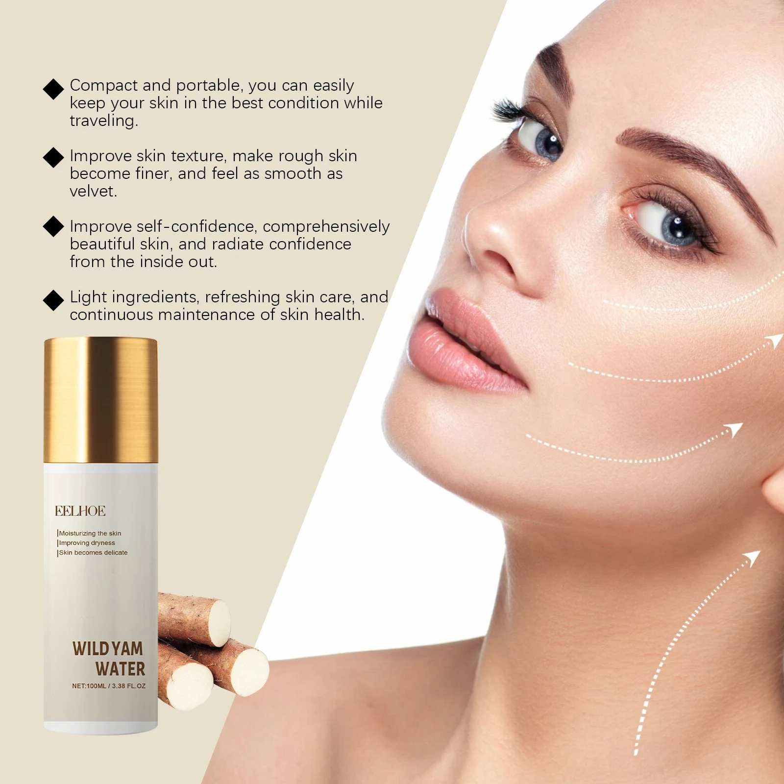 Тонизирующий тоник для лица Wild Yam сужающий поры укрепляющая эссенция кожи молния