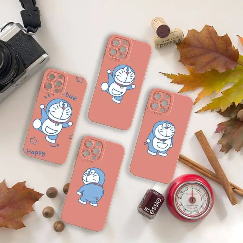 

Doraemon Cartoon cute Phone Case For iPhone 13 12 11 Pro MAX Mini X XS XR 7 8 Plus Camera Lens Liquid Silicone
