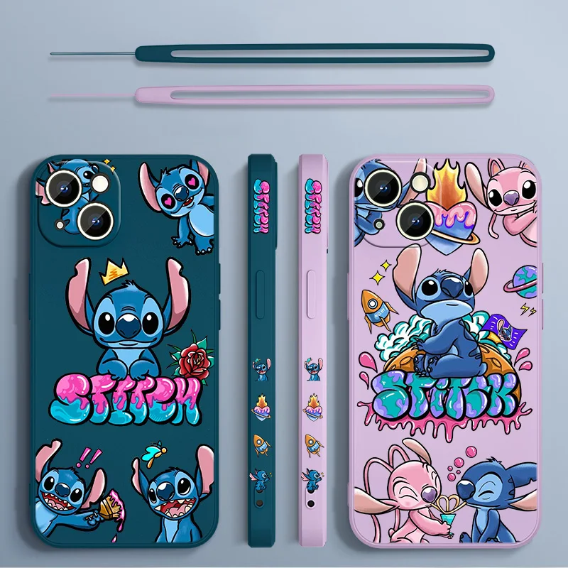 Disney Little Stitch Cute Phone Case For iPhone iPhone 14 13 12 11 Pro Max mini XR XS X 8 7 6S 6 Plus Liquid Left Rope Cover