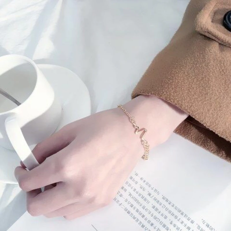 Модный милый браслет в Корейском стиле с ЭКГ простой однотонный металлический