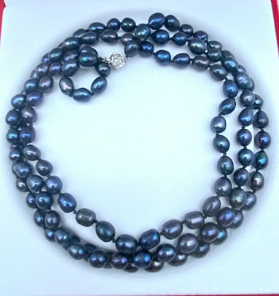 Ожерелье из натурального жемчуга Akoya черного риса диаметром 7-8 мм 24-50 дюймов