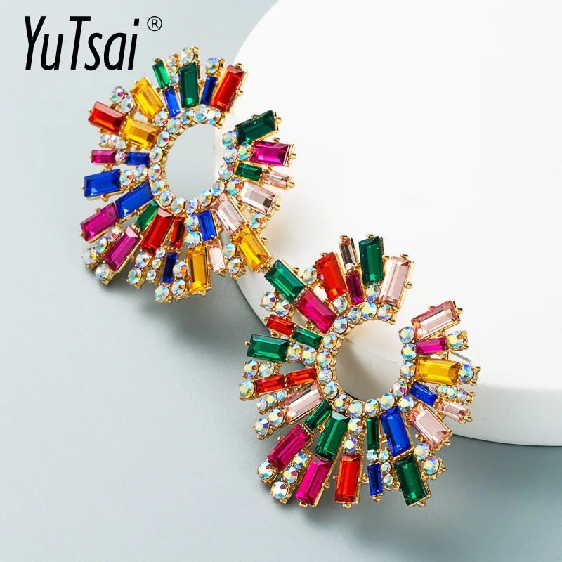 

Серьги YUTSAI стразы женские, модные ювелирные украшения со вставками из сплава, яркие подарки, YT636