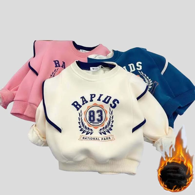 

Winter Fashion Letter Sweatshirts for Children Clothing Thicken Fleece Casual Pullover Kids Tops Baby Boys Girls Loose Costumes