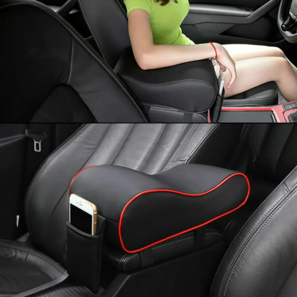 

Leather Car Central Armrest Soft Pad Black Auto Center Console Arm Rest Seat Box Mat Cushion Pillow Cover Vehicle Protective