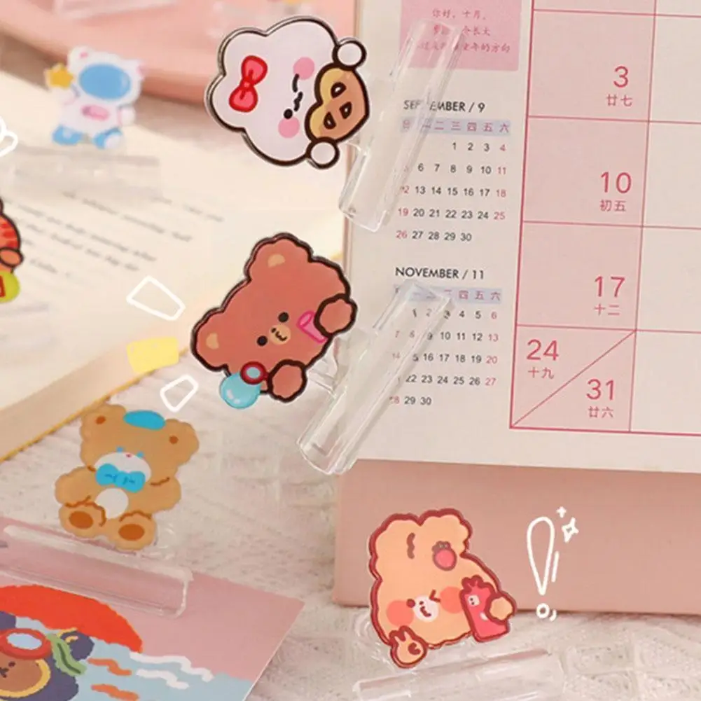 

Cute Bear Flower Cartoon Kawaii Acrylic Bookmark Student Office Giftbook Learn Clip Page Stationery Chain Pendant J3f5