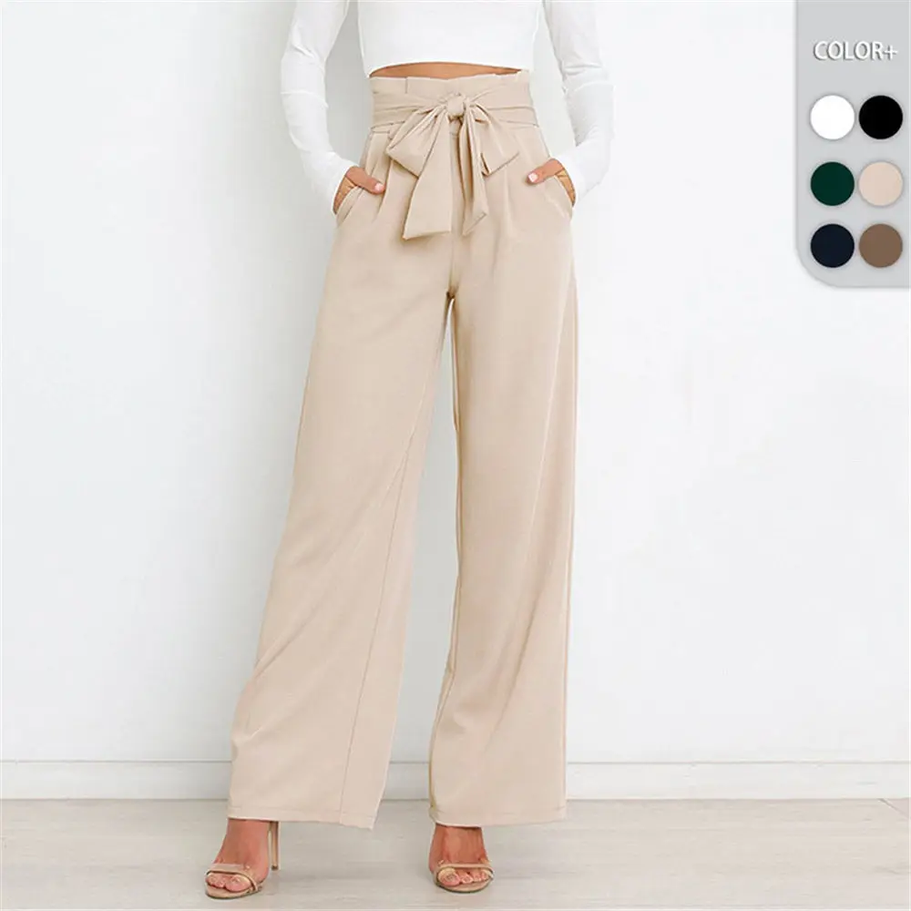 

Women Elegant Straight Pants Office Ladies Solid Color High Waist Loose Trousers Casual Hot Ins Streetwear Clothes