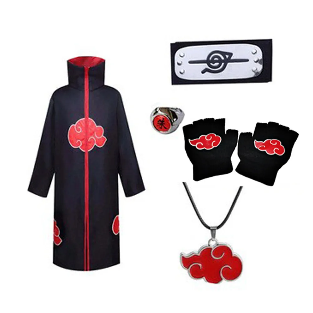 Akatsuki Cloak Itachi Naruto Cosplay Costume Kids Pain Deidara Fancy Halloween Suit Unisex Anime Cool Outfit Zipper Black Coat