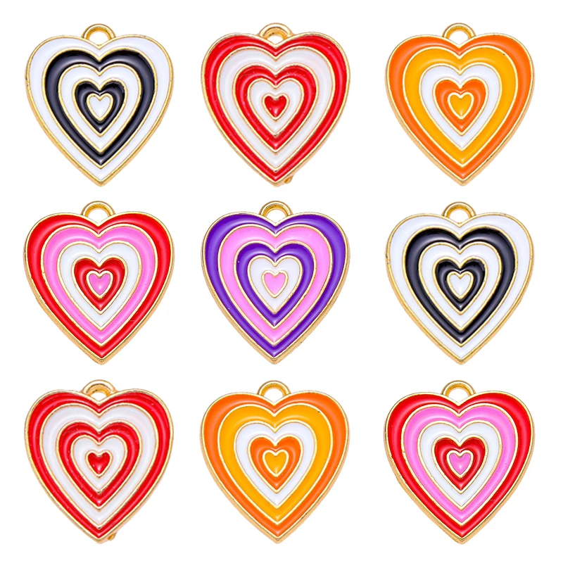 

10pcs 16*18mm Colorful Heart Enamel Fashion Pendants Charm For Jewelry Making Women's Bracelets Necklace DIY Crafts Accessories