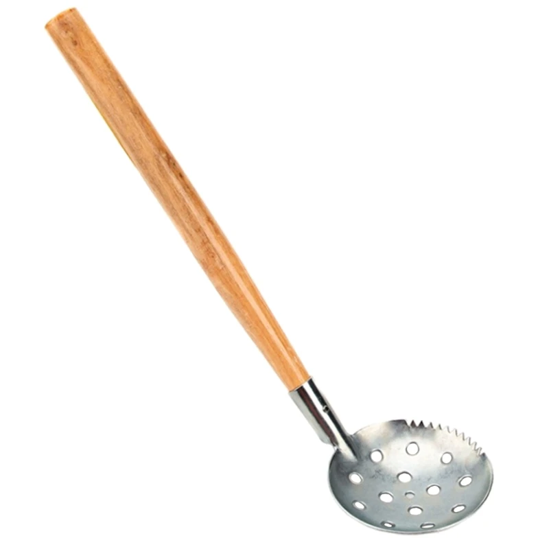 

Ice Fishing Scoop with Wooden Handle Practical Sawtooth Fishing Skimmer Scooper