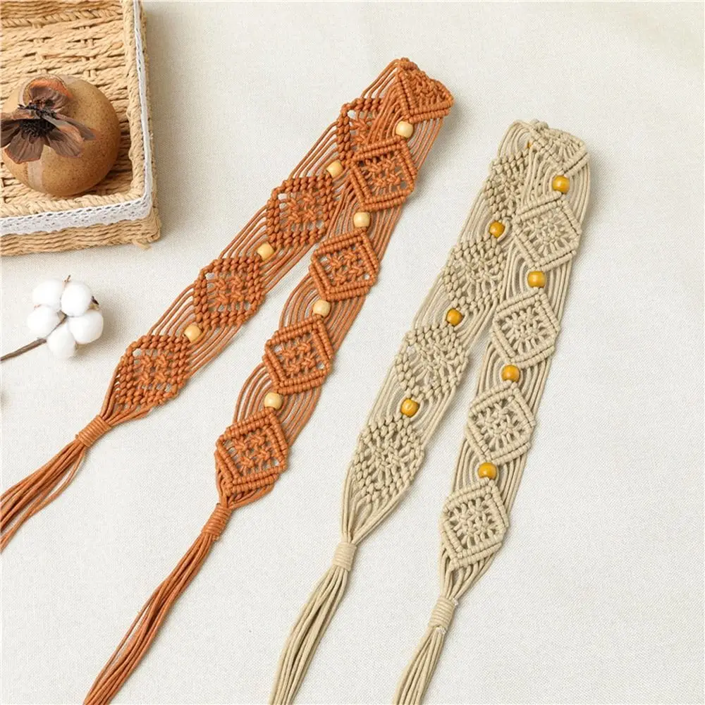 Hand Woven DIY Waist Rope Beads All-match Boho Braided Belt Ethnic Style Belts Round Wooden Button Women Waist Chain