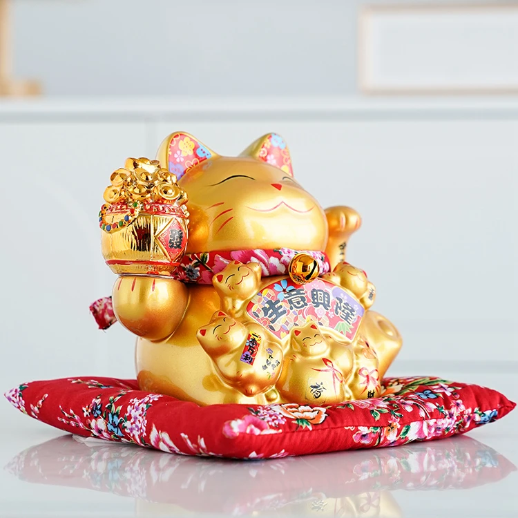 7 5-дюймовый керамический орнамент Maneki Neko золотой фарфор Lucky Fortune Cat китайское