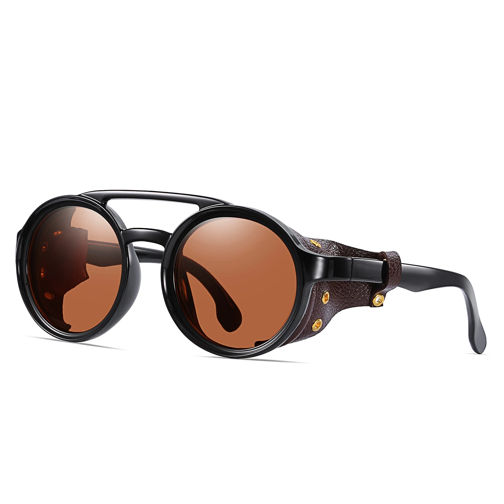 

2022 NEW Men Steampunk Metal Gothic Goggles Sunglasses Women Retro Fashion Leather With Side Shades Round Sun glasses