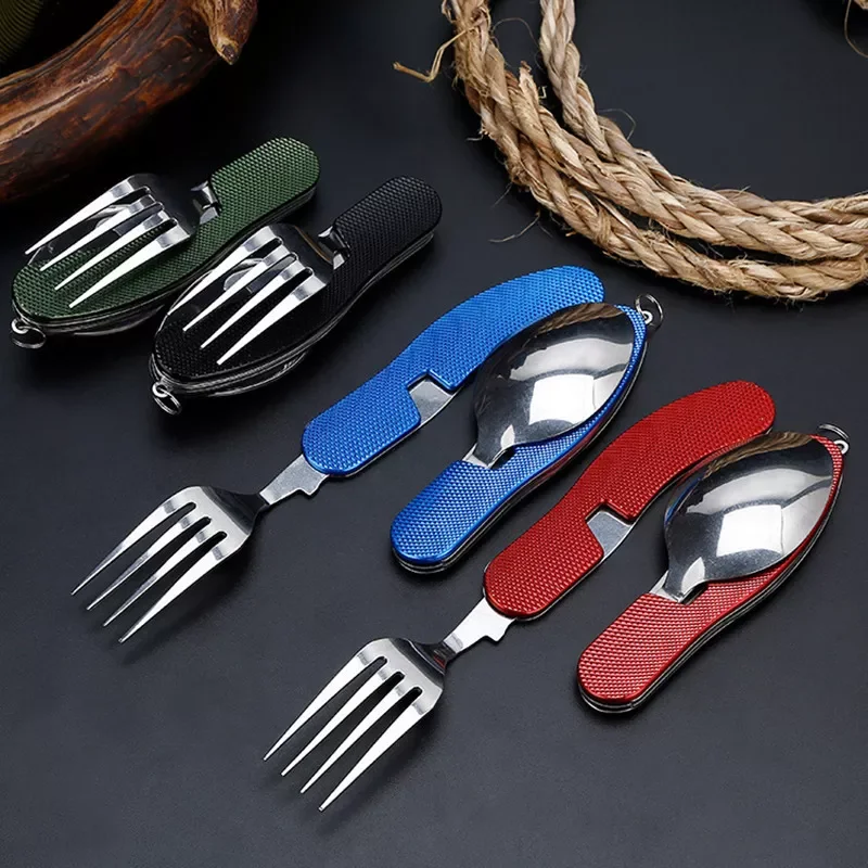 

NEW2022 Arrivals Folding Portable Stainless Steel Cutlery Knife Fork Spoon Outdoor Sports Camping Picnic Traveling Tableware