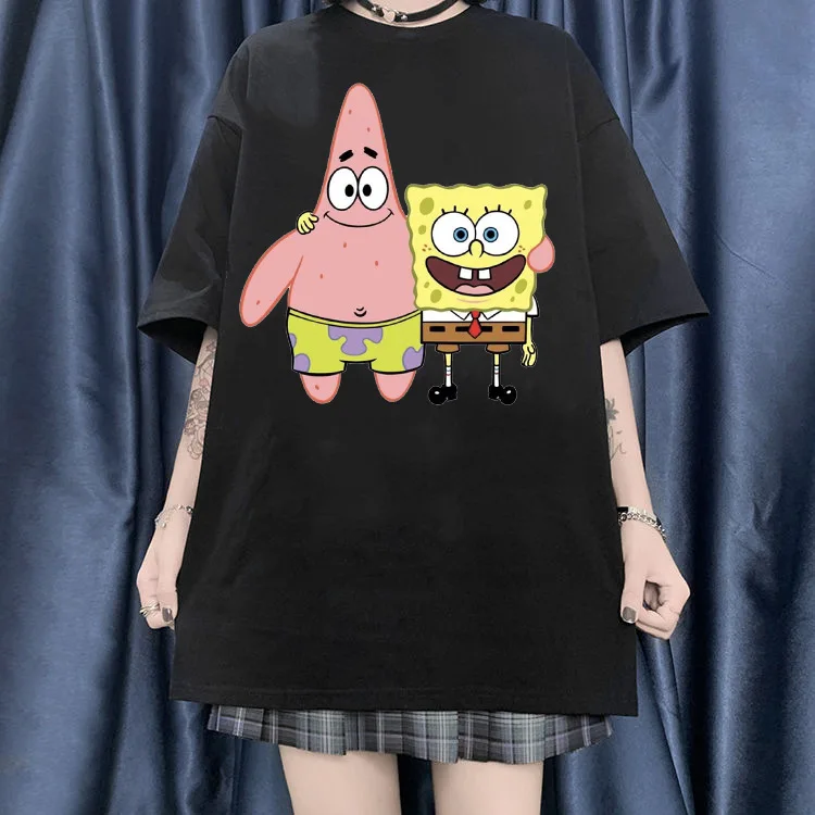 

Kawaii SpongeBob cartoon series Patrick Star trendy tie dye short sleeve t-shirt loose couple half sleeve BABY girlfriend gif