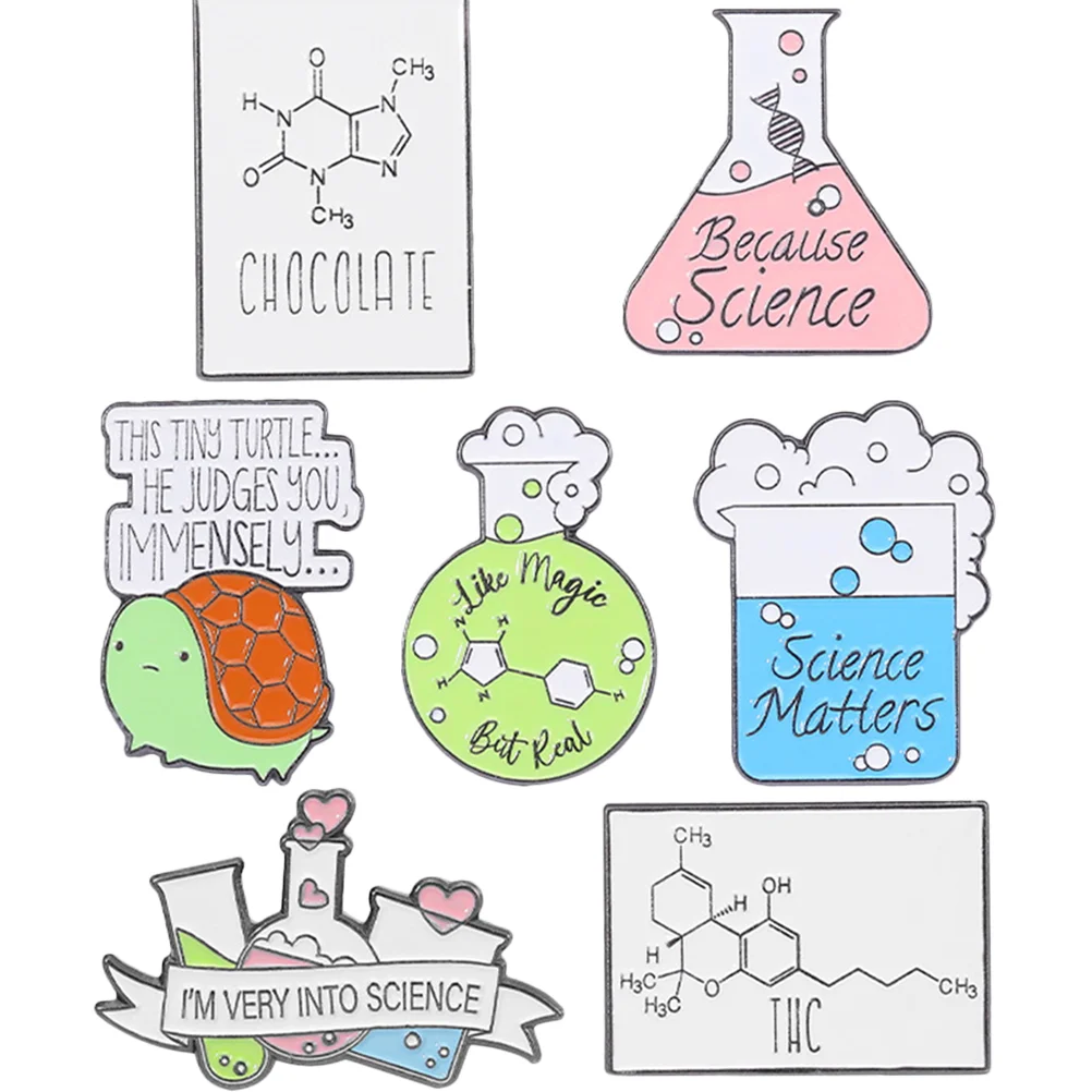

7pcs Chemistry Brooches Clothes Lapel Pin Enamel Brooches Creative Brooches