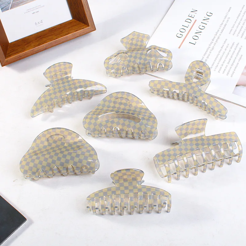 

3.35 inch Acrylic Grid Plaid Pattern Hair Claw for Women Vintage Multi Style Hair Clips Hair Clamps Hair Accessories Headwear