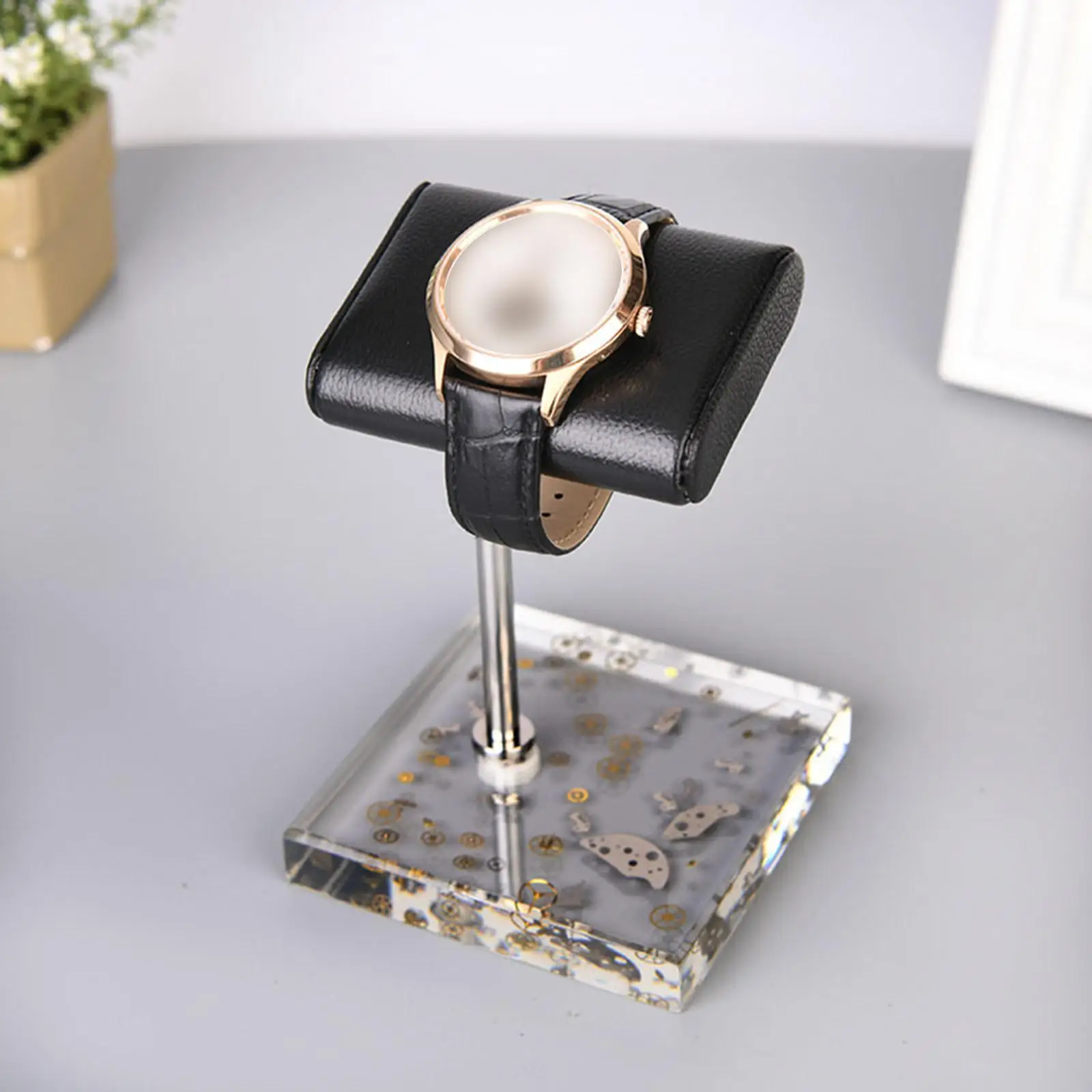 

Watch Display Stand Countertop Handcrafted PU Crystal Base Vanity Top Luxury T Bar Watch Holder for Men Women Jewelry Tower