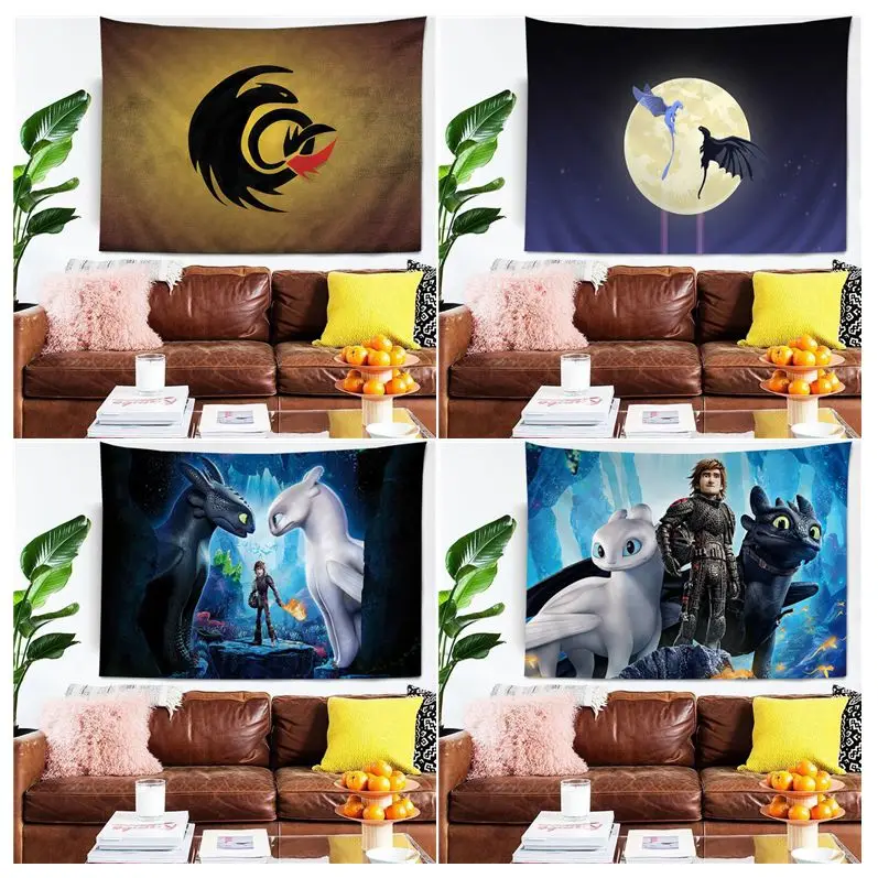 

How To Train Your Dragon Cartoon Tapestry Art Science Fiction Room Home Decor INS Home Decor