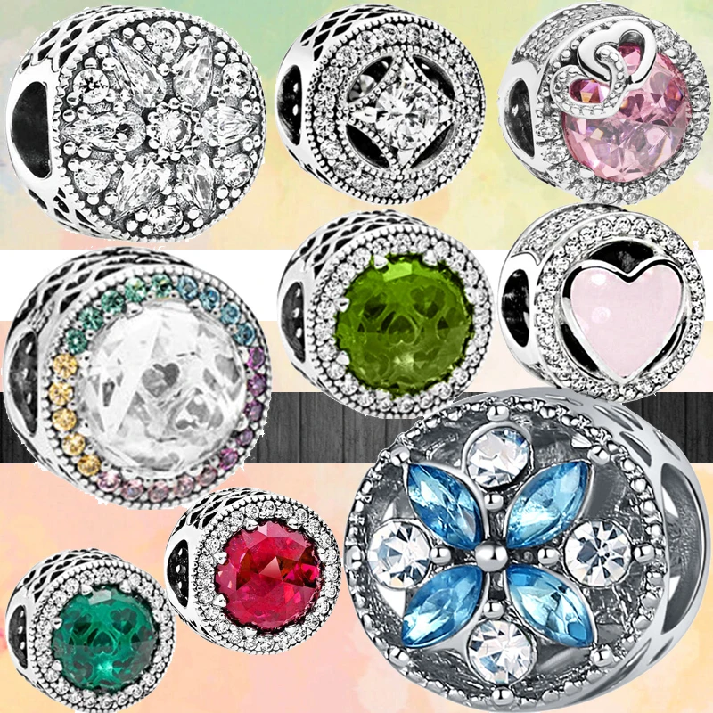 

Новые яркие круглые сверкающие бусины из циркония в форме сердца с ПАВЕ, подходят для оригинальных шармов Пандоры, серебряного цвета, для бр...