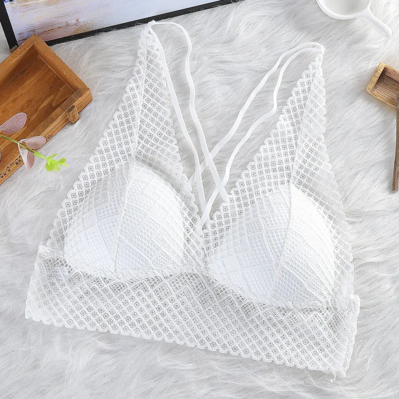 Back Cross Buckle Beauty Lace Bralette Women Sexy Bras Wire Free Bra Ultrathin Brassiere Push Up Underwear Lingerie Sport Bra