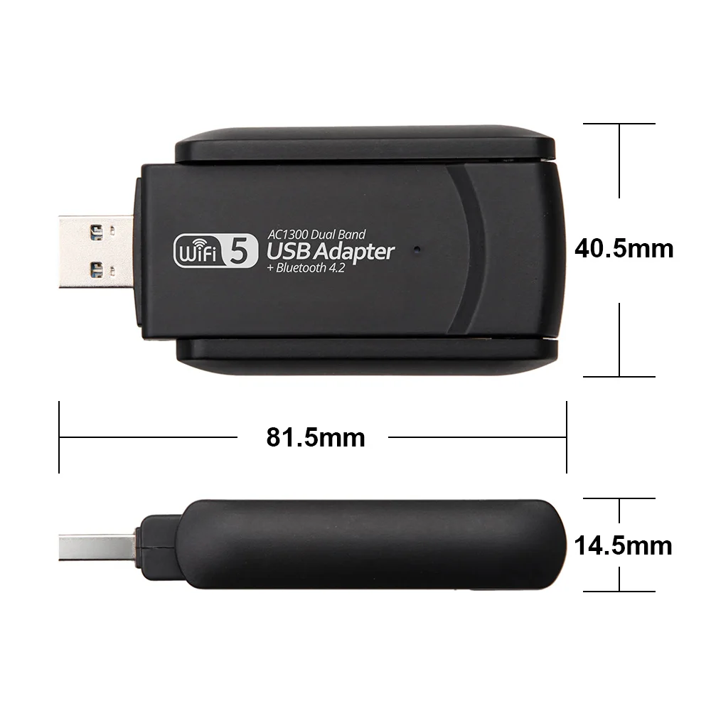 Фото USB WiFi 5 AC1300, сетевая карта USB 3.0, двухдиапазонный адаптер 2.4G/5GHz 802.11AC, Bluetooth 4.2, USB WiFi адаптер без драйверов для Windows 7/8/10/11 №1
