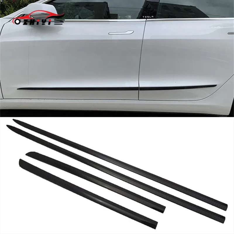 4Pieces Carbon Fiber Car Styling for Tesla Model 3 Side Door Body Anti-scratch Decoration Protection Sticker Strip Cover Trim 4Pieces Carbon Fiber Car Styling for Tesla Model 3 Side Door Body Anti-scratch Decoration Protection Sticker Strip Cover Trim