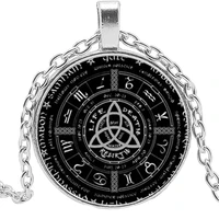 2019 new photo witch jewelry glass round necklace pagan wheel necklace pentagram pendant round jewelry
