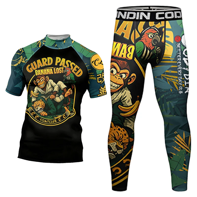 Фото Cody Lundin Man Rash Guard BJJ OEM Одежда Быстросохнущая Дышащая Боевая Бег Зеленое Золото Полный комплект Муай Тай Джиу №5