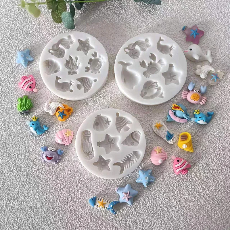 

Ocean Shell Starfish Conch Dolphin Silicone Mold Fish Mermaid Tail Chocolate Fondant Cake Decorating Tools Candy Clay Resin Mold