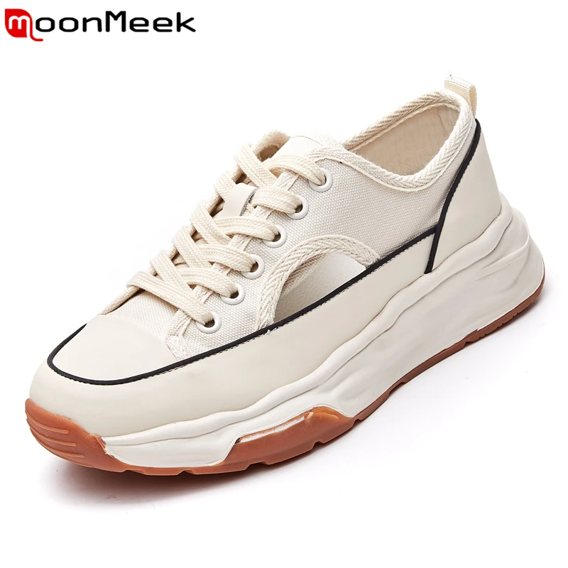 

MoonMeek 2022 New Women Sneakers Lace Up Small White Shoes Platform Casual Shoes Spring Summer Ladies Canvas Shoes