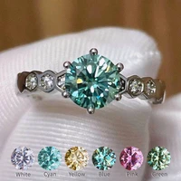 real moissanite ring 1 carat blue cyan pink yellow green color can pass diamond test 925 silver for women fine jewelry wholesale