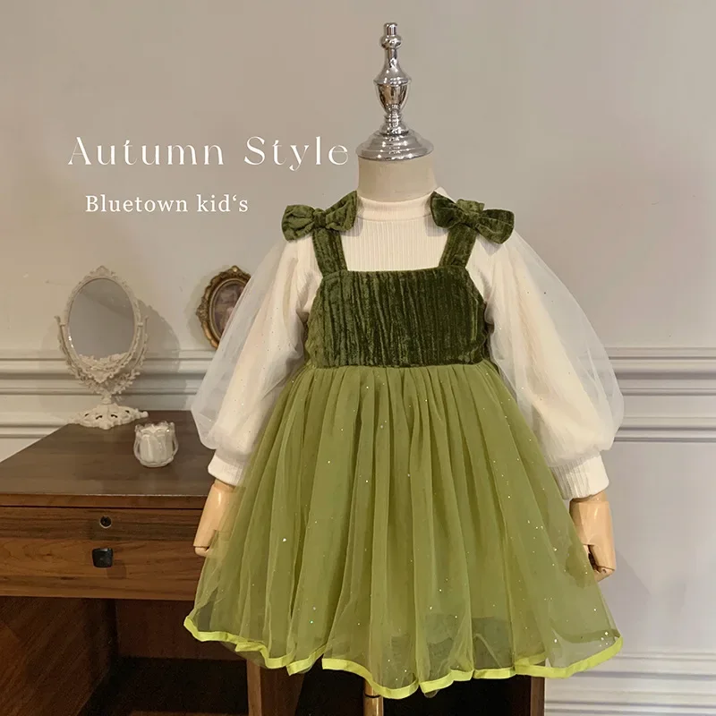 

Костюм принцессы для девочек на весну и осень, комплект корейского детского платья, платье в западном стиле для маленьких девочек, из двух предметов