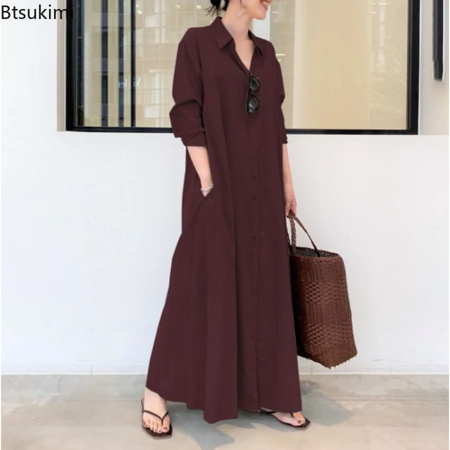 Plus Size 4XL 5XL Women's Elegant Shirt Dress Casual Sundress Female Long Sleeve Maxi Dress Muslim Fashion Dress Vestido Robe