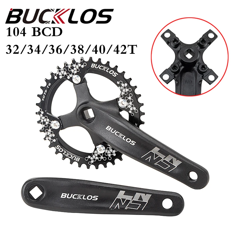 

BUCKLOS 104 BCD Bicycle Crankset Ultralight Mountain Bike Crankset Square Hole Crank Bike Chainring 32/34/36/38/40/42T MTB Part