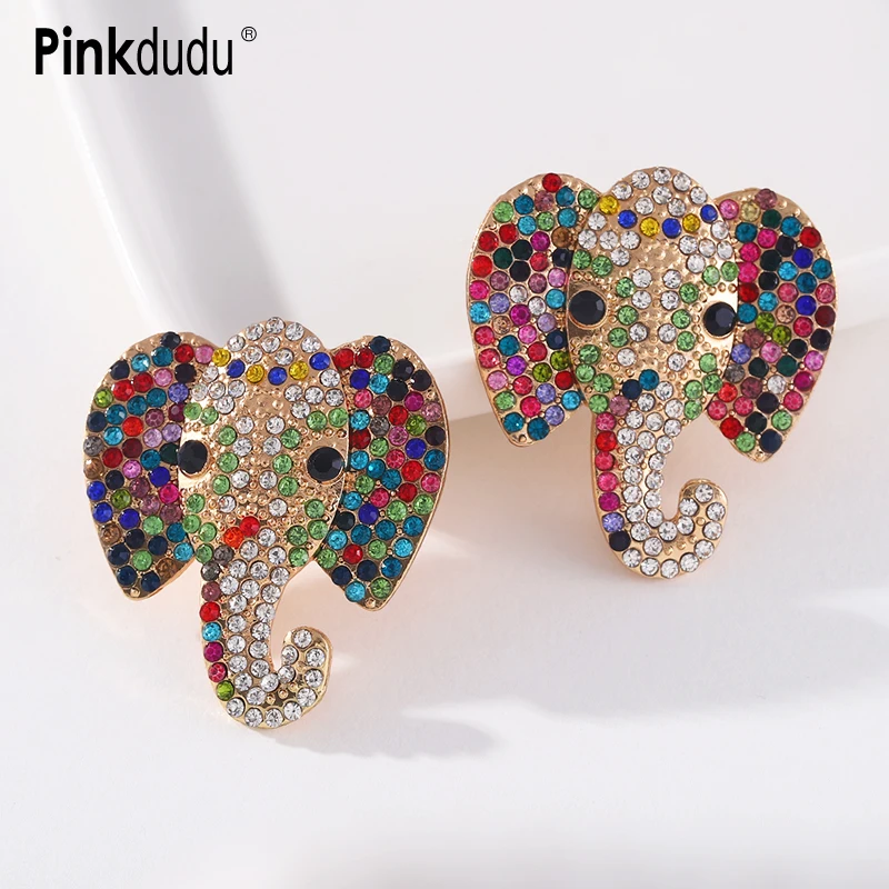 

Pinkdudu Fashion Vintage Elephant Animal Stud Earrings Boho Alloy Inlaid Rhinestone Earrings for Women Jewelry Gifts PD687