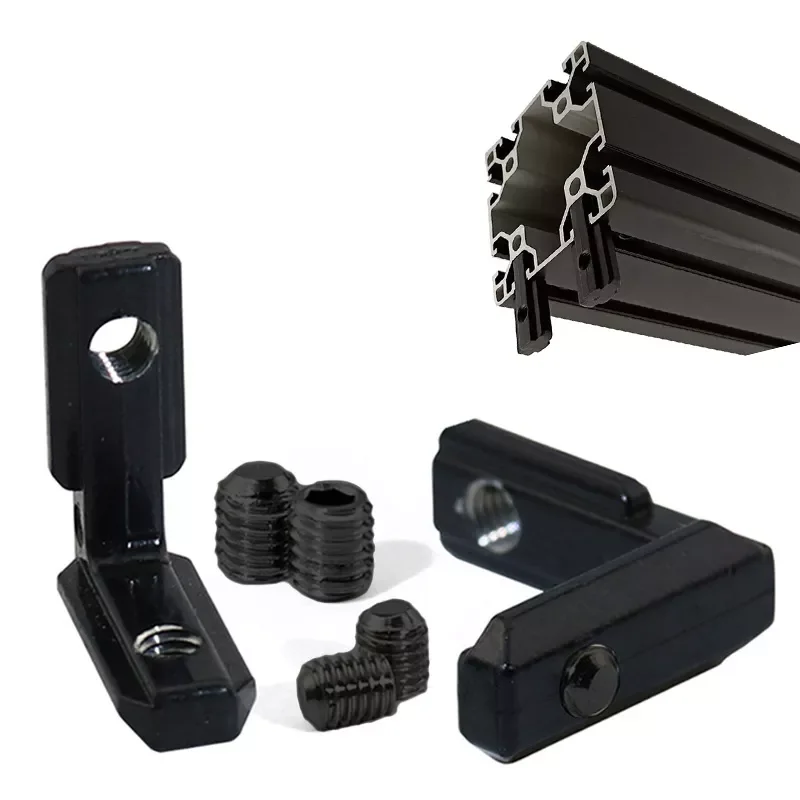 

2020 3030 4040 4545 Black T Slot L-Shape Aluminum Profile Interior Corner Joint Bracket Fastener EU Standard with Screws