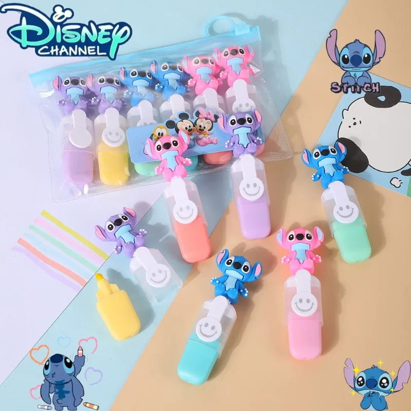 Мини-набор хайлайтеров Disney Stitch канцелярские принадлежности для студентов аниме