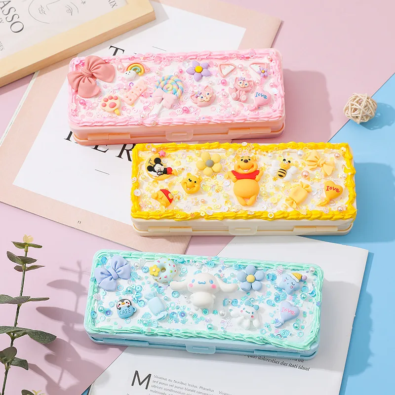 

Diy Cream Glue Kawaii Homemade Pencil Box Stellalou Cinnamoroll Kitty Double Layer Child Handmade Stationery Pen Box Material
