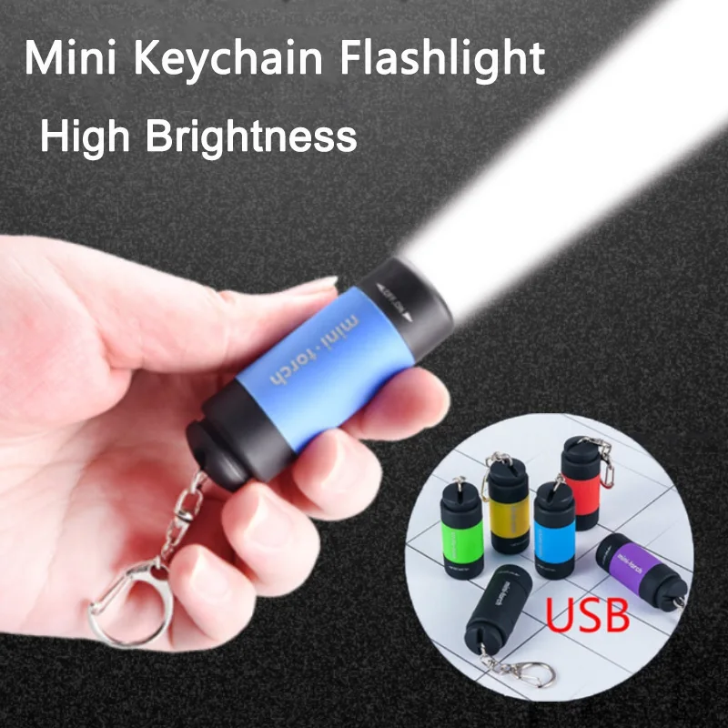 

Portable LED Flashlight USB Rechargeable Portable Waterproof White Light Keychain Torch Outdoor Hiking Flashlight with Battery