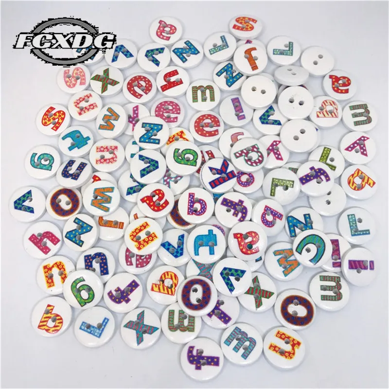 

50pcs/lot Scrapbooking Accessories Letter Design Wooden Buttons for Crafts Supplies for Sewing Decorative Buttons for Clothing
