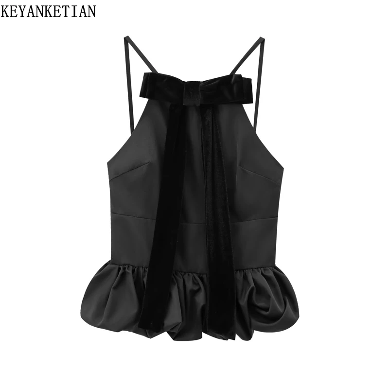 KEYANKETIAN новинка 2025 женский бархатный топ с украшением в виде банта популярный